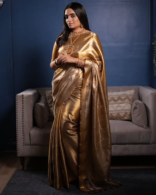 Liquid Gold - Collector's Edition Handwoven Pure Mulberry Brocade Silk Saree