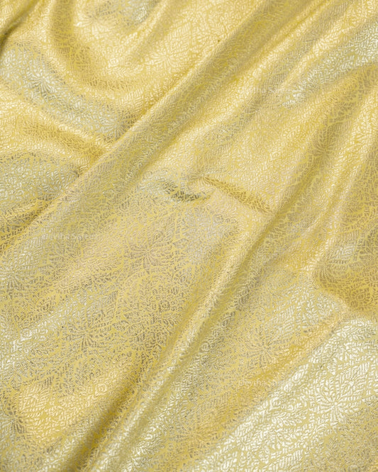 Pastel Lemon Yellow Premium Banarasi Katan Brocade Silk Saree (D28)