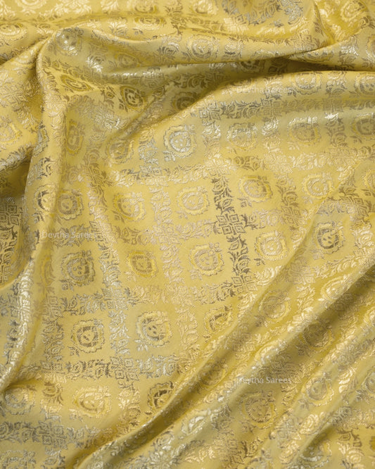 Pastel Lemon Yellow Premium Banarasi Katan Brocade Silk Saree (D10)