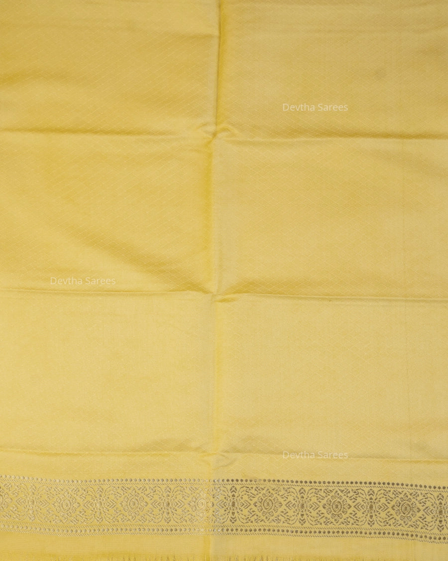 Pastel Lemon Yellow Premium Banarasi Katan Brocade Silk Saree (D10)