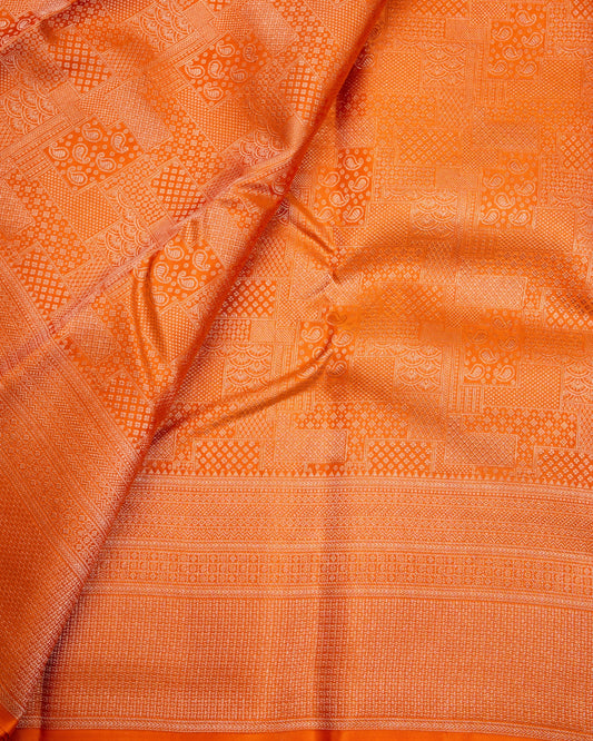 Pure Handloom Kanchipuram Silk Saree with Traditional Block Tile Brocade