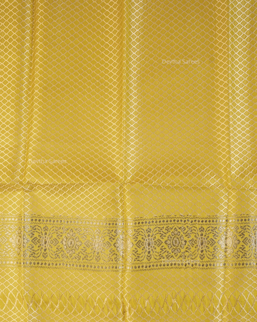 Lemon Yellow Premium Banarasi Katan Brocade Silk Saree (D1)