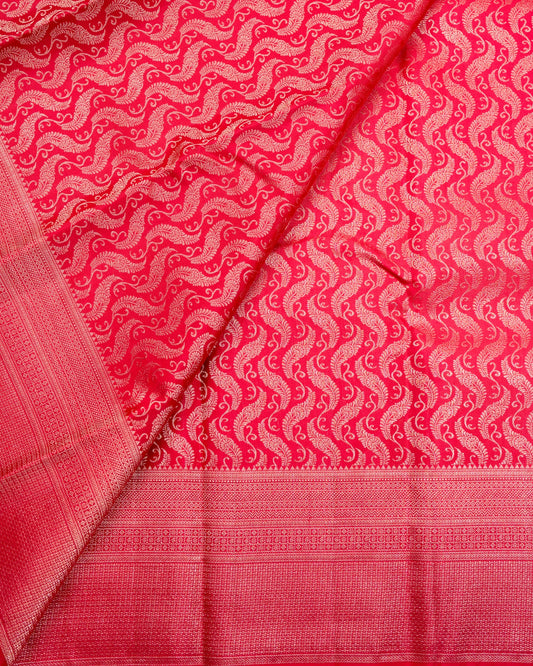 Pure Handloom Kanchipuram Silk Saree with Traditional Floral and Fern Brocade
