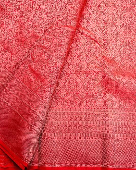 Pure Handloom Kanchipuram Silk Saree with Traditional Floral Cluster Brocade