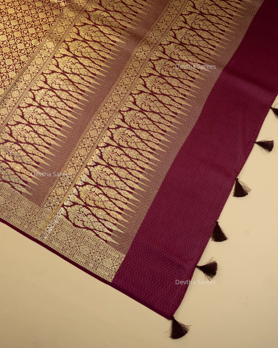 Plum Premium Banarasi Katan Brocade Silk Saree (D1)