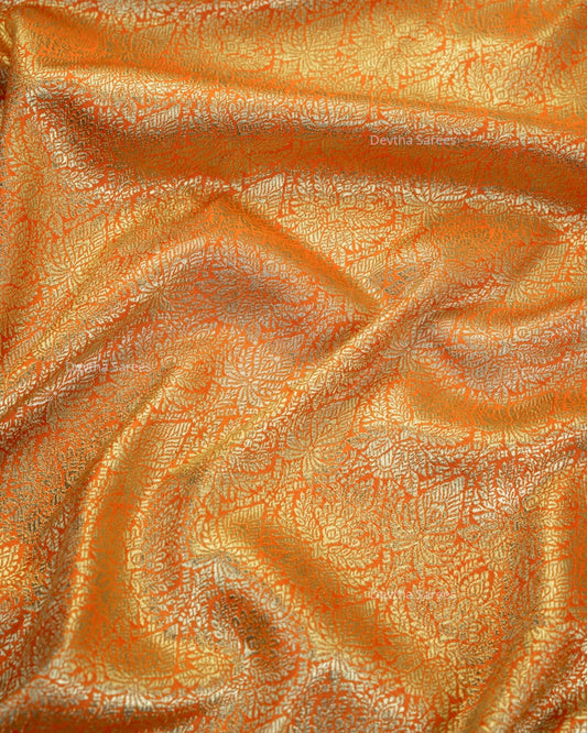 Orange Premium Banarasi Katan Brocade Silk Saree (D28)