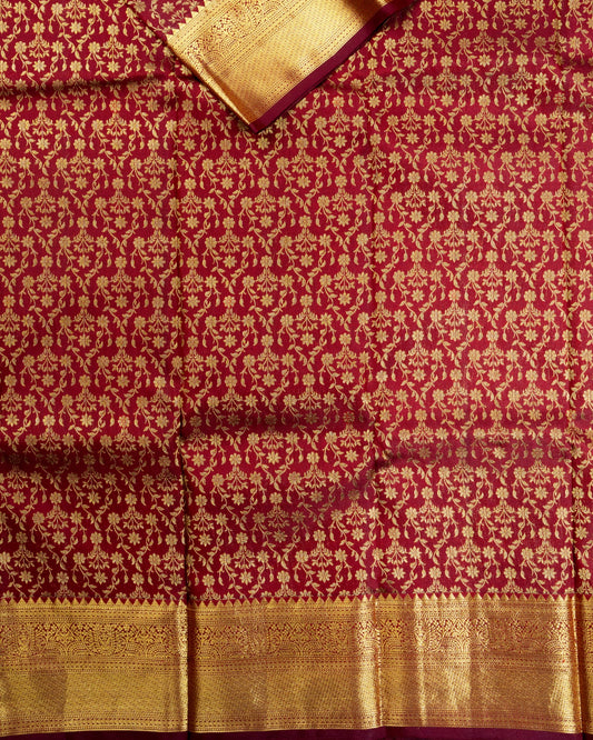 Pure Handloom Kanchipuram Silk Saree with Classic Floral Pattern