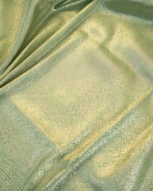 Pastel Sage Green Premium Banarasi Katan Brocade Silk Saree (D28)