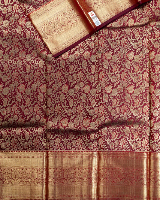 Pure Handloom Kanchipuram Silk Saree with Large Floral Bloom Brocade