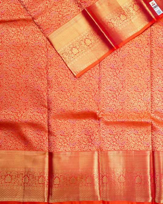 Pure Handloom Kanchipuram Silk Saree with Traditional Brocade Flowers