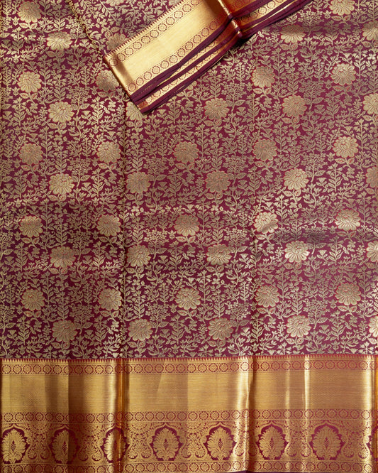 Pure Handloom Kanchipuram Silk Saree with Big Flower Brocade