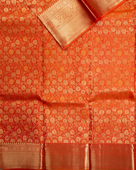 Pure Handloom Kanchipuram Silk Saree with Floral Wine Brocade