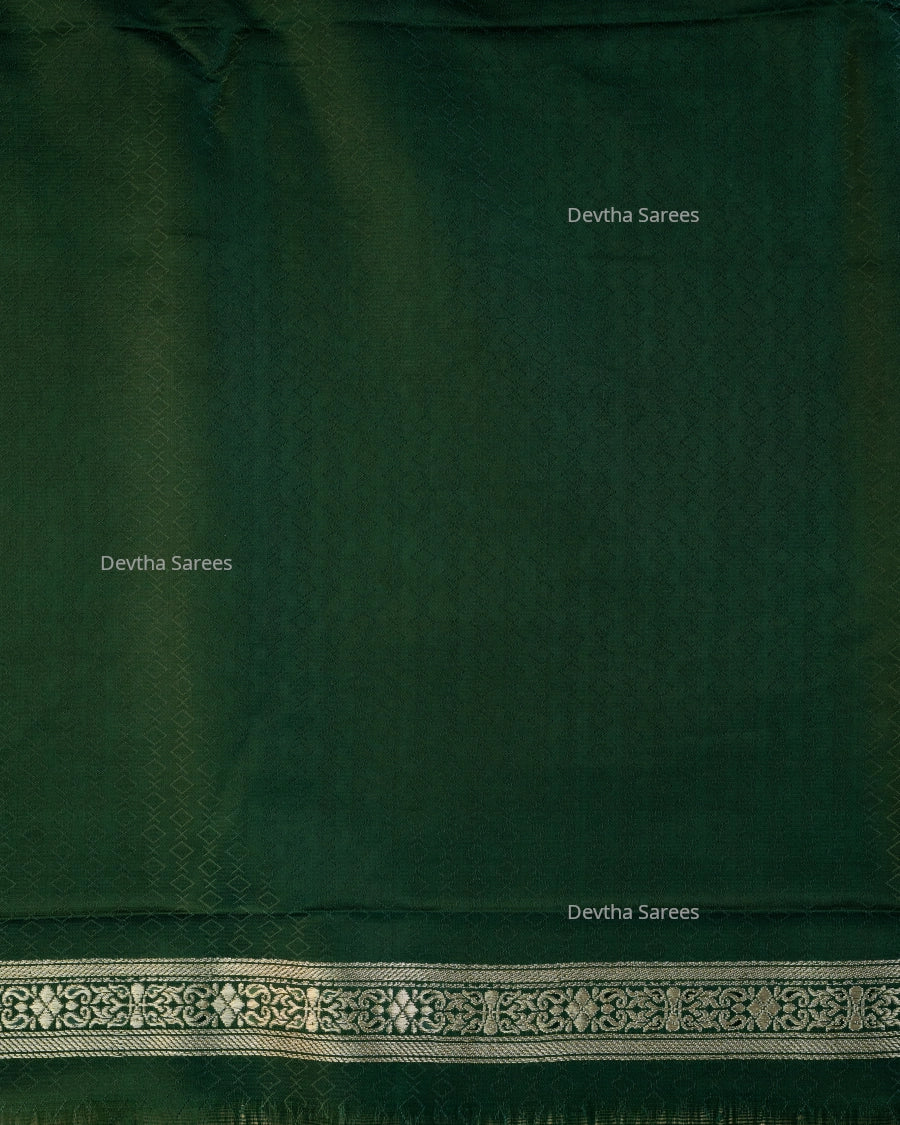 Bottle Green Premium Banarasi Katan Brocade Silk Saree (D14)
