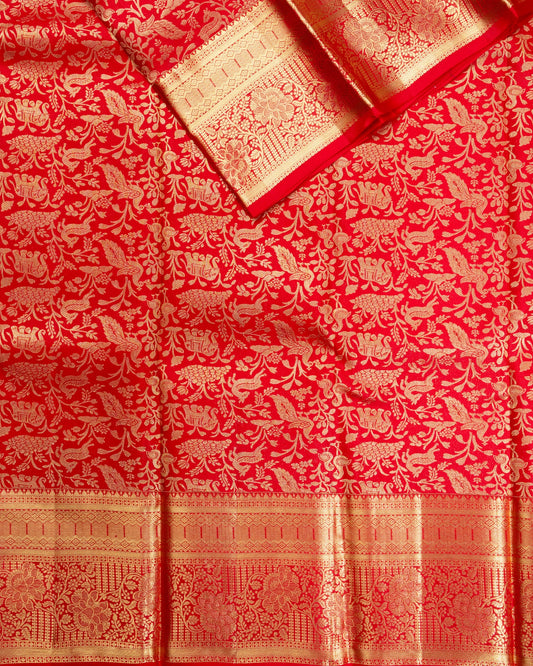 Pure Handloom Kanchipuram Silk Saree with Traditional Animal Brocade