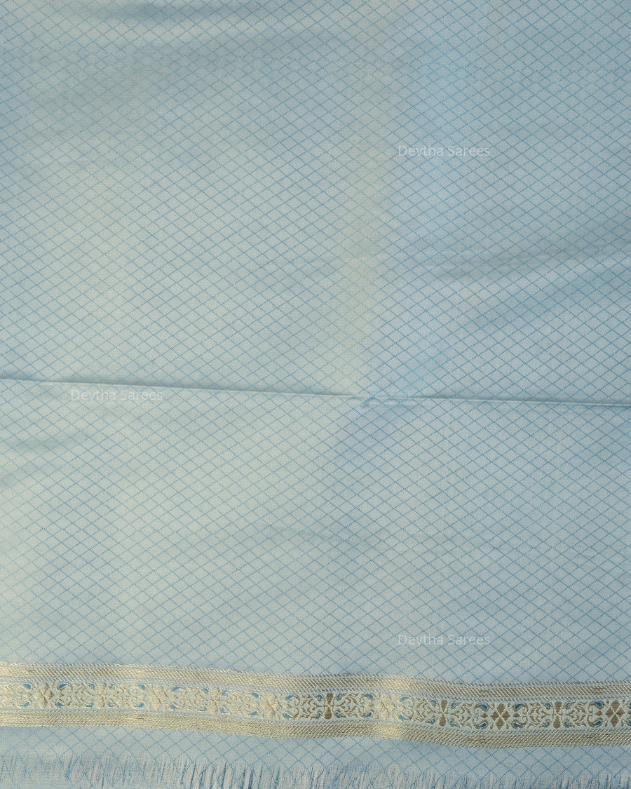 Powder Blue Premium Banarasi Katan Brocade Silk Saree (D16)
