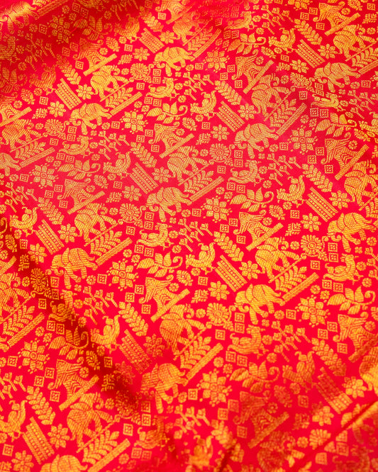 Pure Handloom Kanchipuram Silk Saree with Traditional Animal Brocade