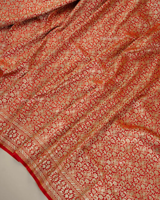 Red Premium Banarasi Katan Brocade Silk Saree (D11)