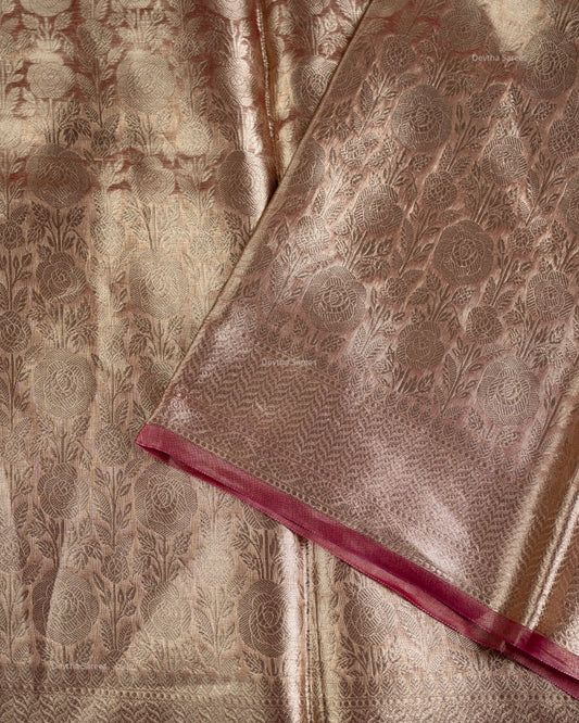 Liquid Gold - Hippie Pink Handwoven Pure Mulberry Brocade Silk Saree