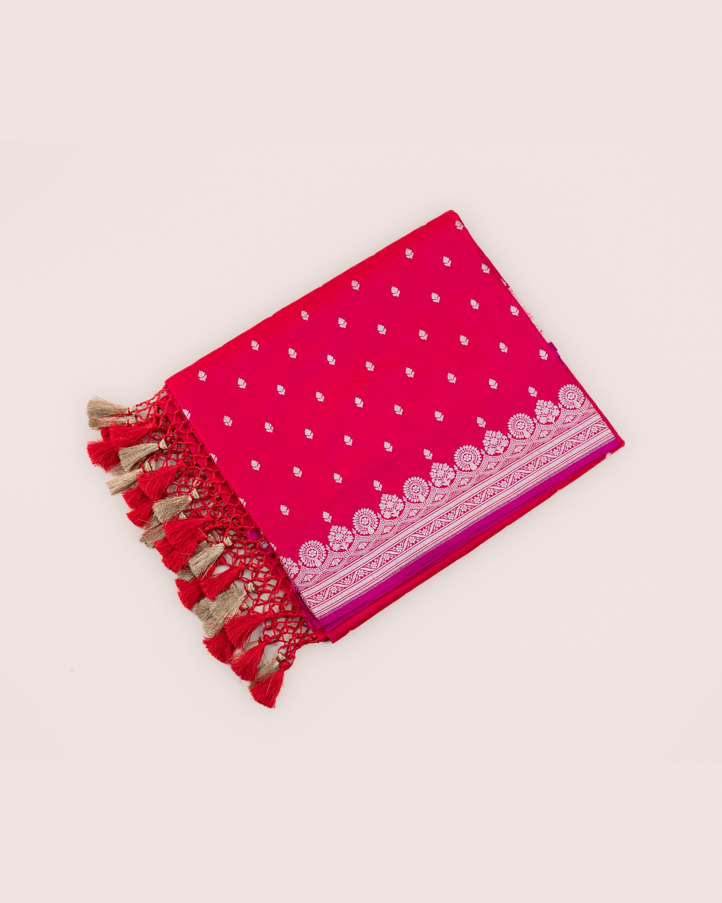 Rani Pink Banarasi Mashru Katan Silk Saree with buttas