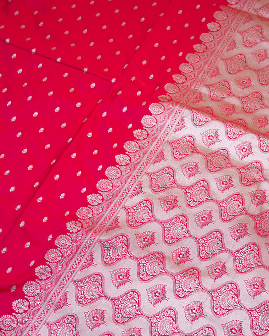 Rani Pink Banarasi Mashru Katan Silk Saree with buttas
