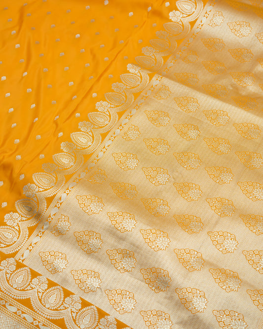Golden Marigold Banarasi Mashru Katan Silk Saree with buttas