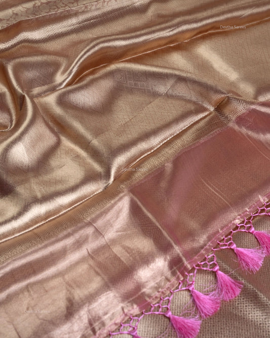 Liquid Gold - Model Pink Handwoven Pure Mulberry Brocade Silk Saree