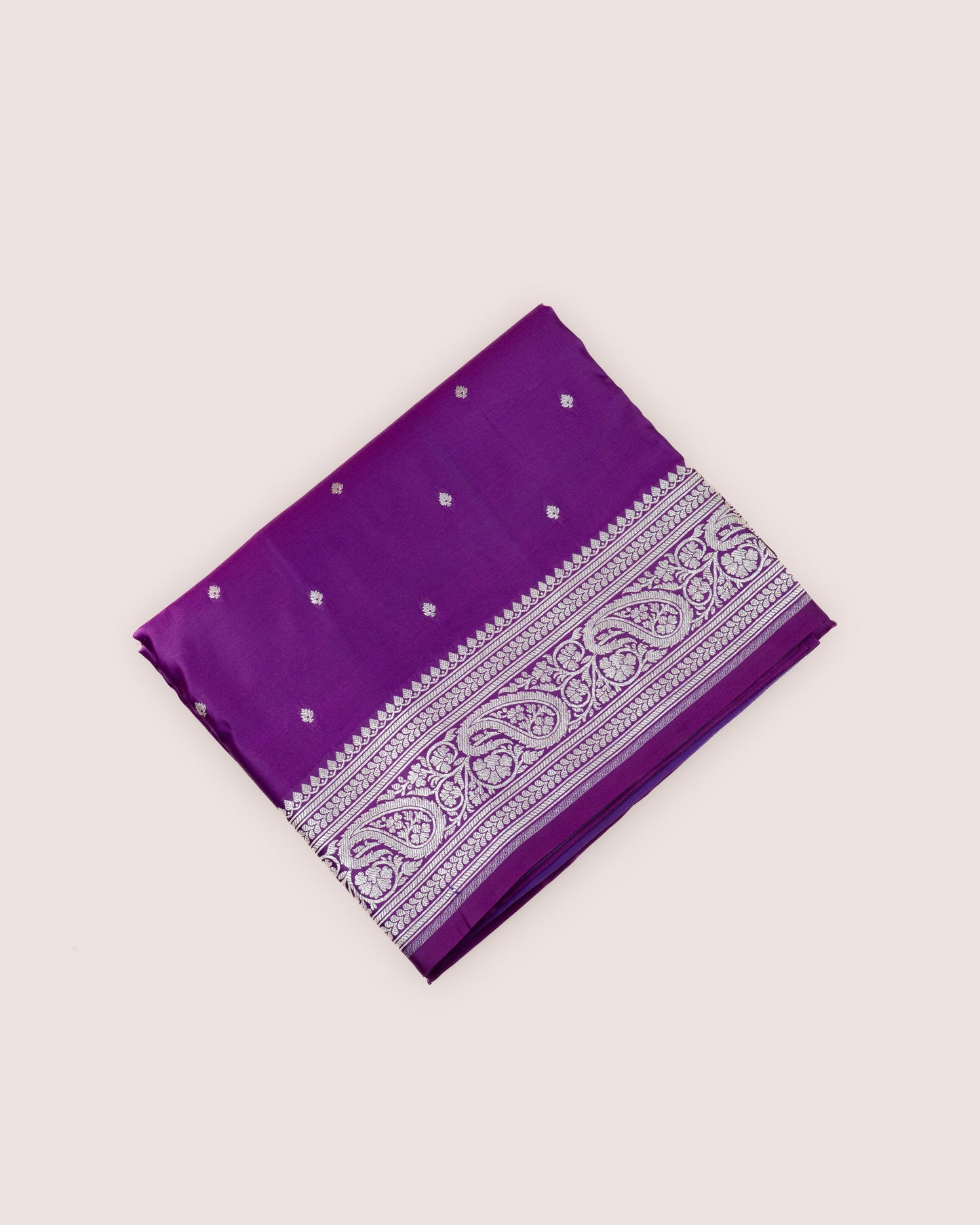 Purple Banarasi Mashru Katan Silk Saree with small buttas