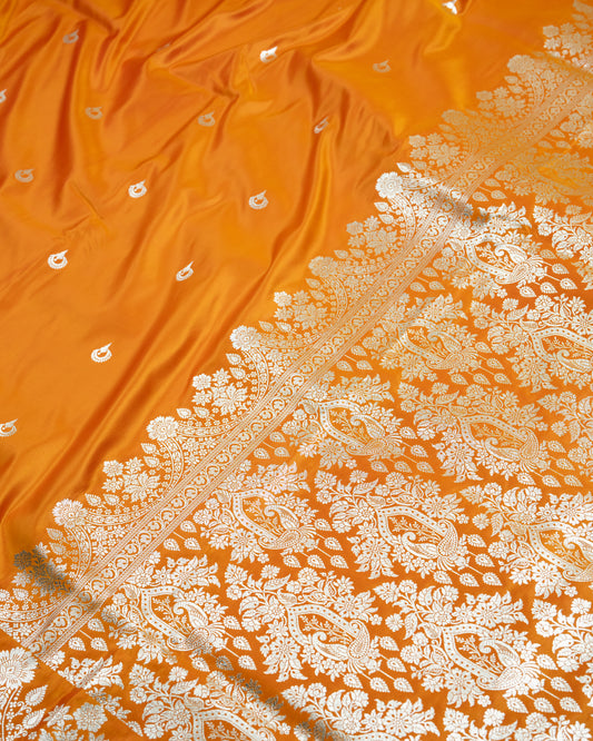 Tangerine Orange Mashru Katan Silk Saree with small buttas