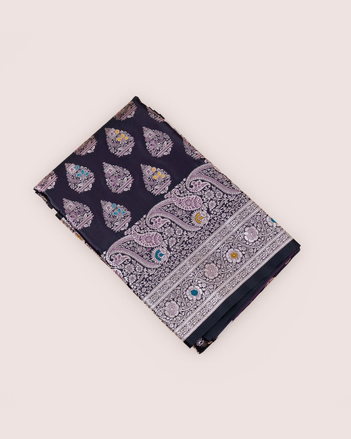 Black Purple Mashru Katan Silk Saree with Meenakari Weave