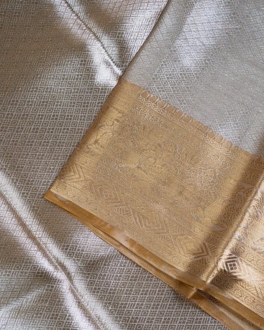 Liquid Gold - Pirate Gold Color Handwoven Pure Mulberry Brocade Silk Saree