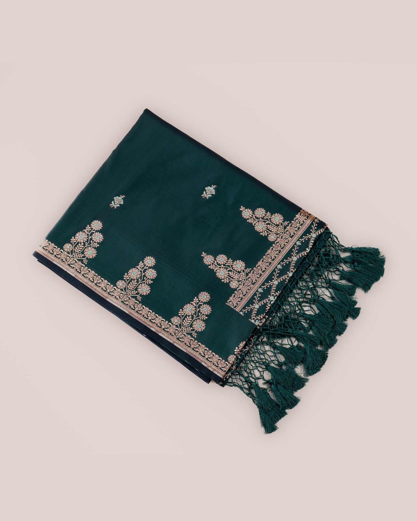 Bottle Green Mashru Katan Silk Saree with Buttas
