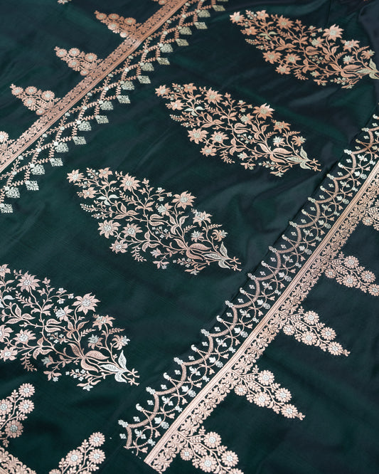 Bottle Green Mashru Katan Silk Saree with Buttas