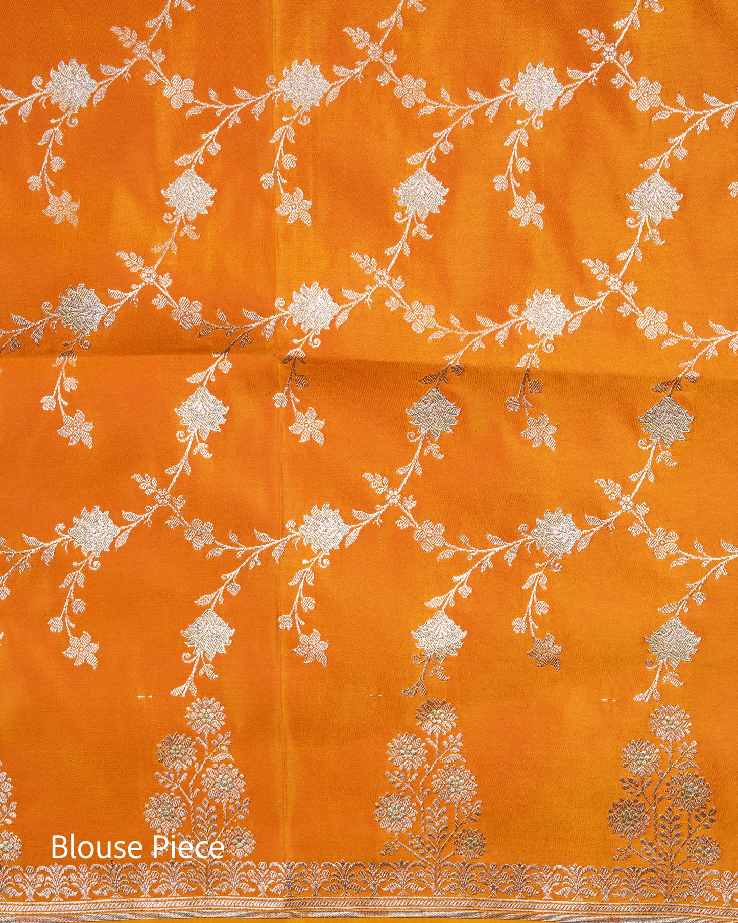 Tangerine orange Banarasi Mashru Katan Silk Saree with buttas
