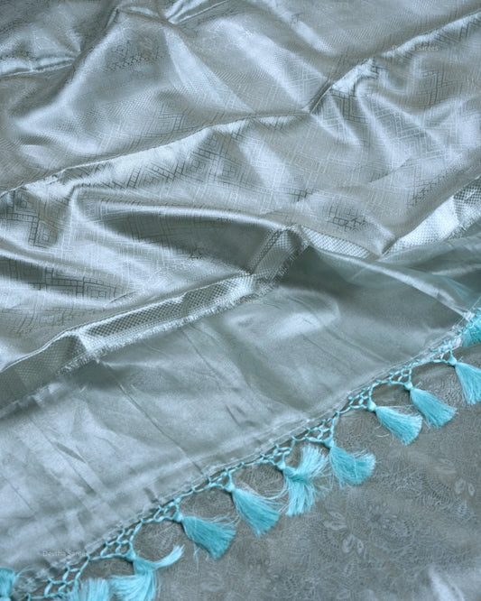 Liquid Silver - Powder Blue Handwoven Pure Mulberry Brocade Silk Saree