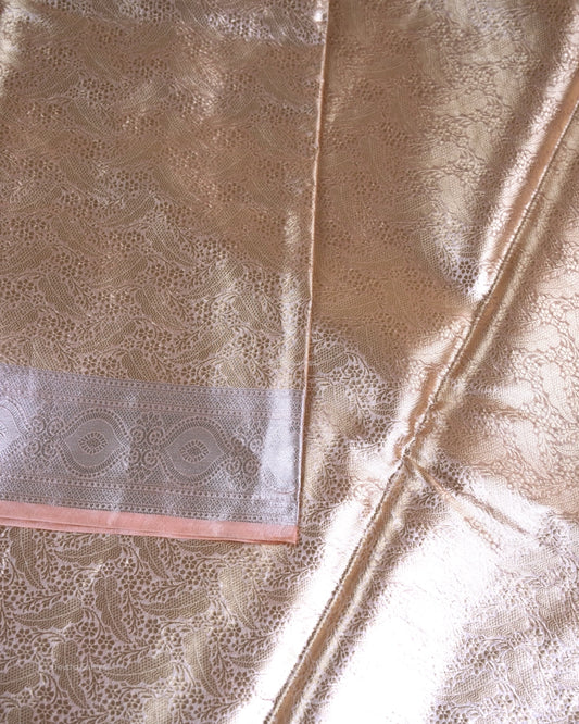 Liquid Gold - Spanish Peach Handwoven Pure Mulberry Brocade Silk Saree