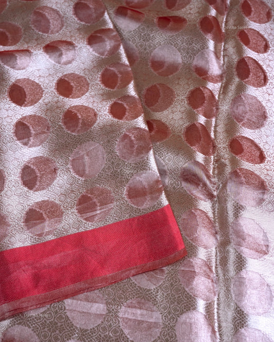Liquid Gold - Romantic Red Handwoven Pure Mulberry Brocade Silk Saree with Round Pattern