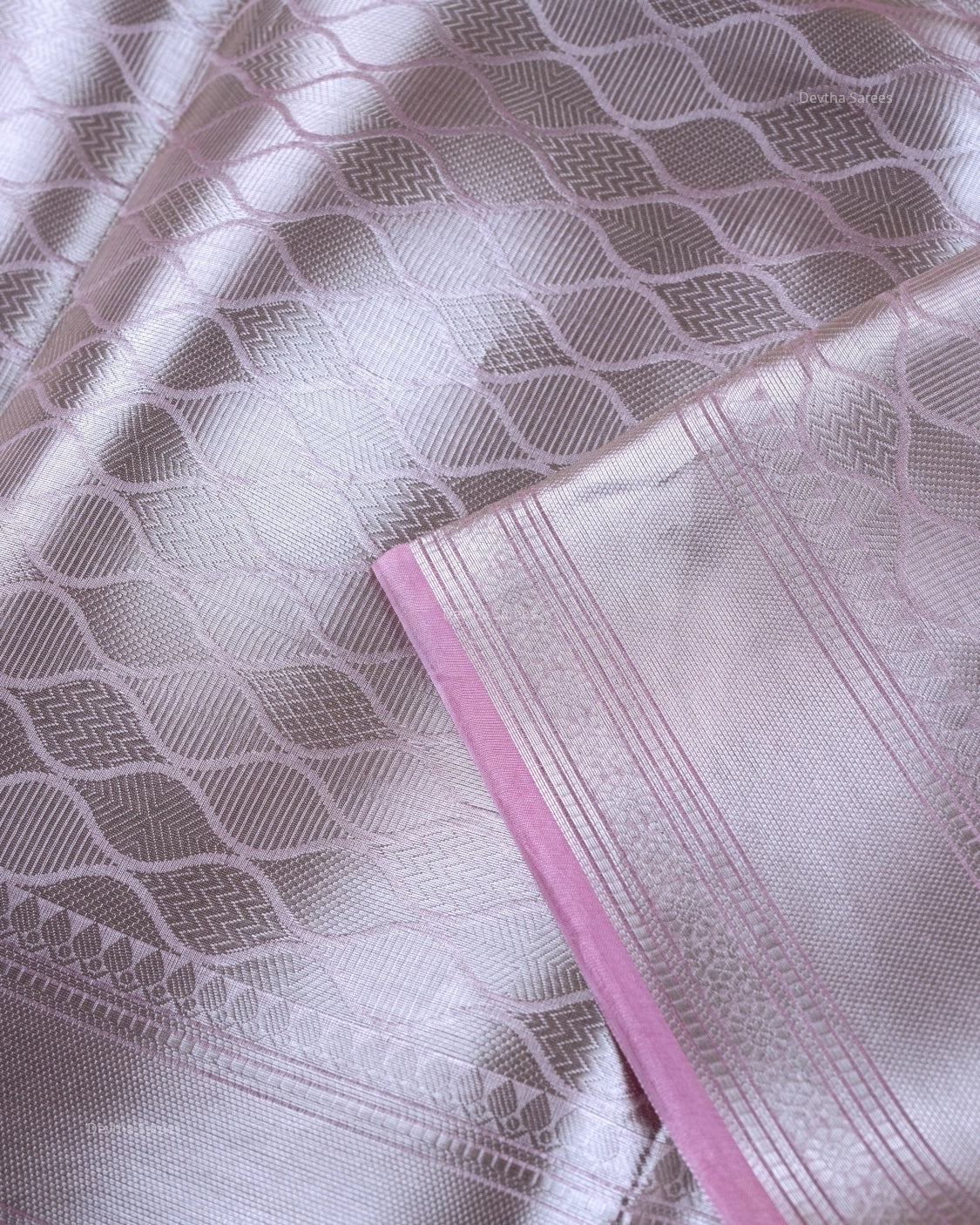 Liquid Silver - Pastel Pink Handwoven Pure Mulberry Brocade Silk Saree