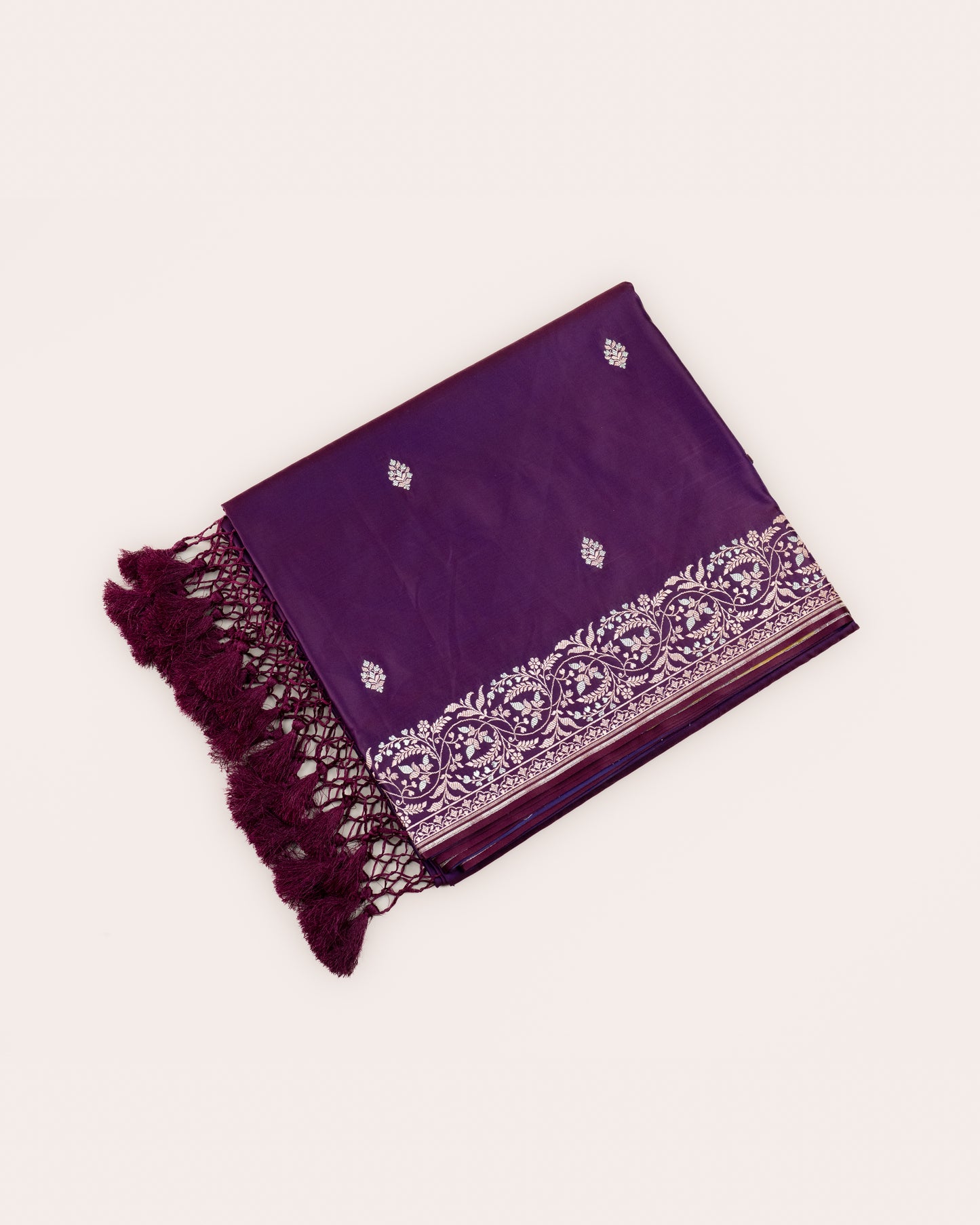 Deep Purple Banarasi Mashru Katan Silk Saree with buttas