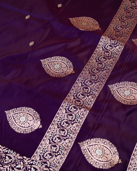 Deep Purple Banarasi Mashru Katan Silk Saree with buttas