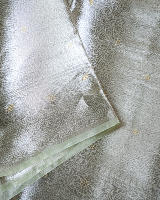 Liquid Gold - Pastel Sage Green Handwoven Pure Mulberry Brocade Silk Saree