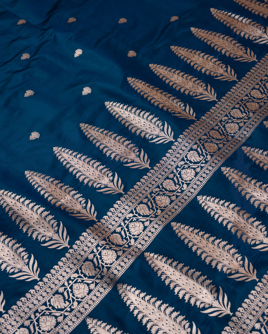 Midnight Blue Banarasi Mashru Katan Silk Saree with buttas