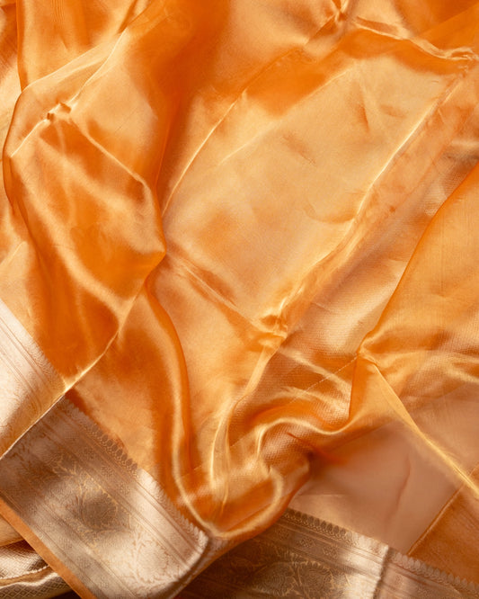 Orange Pure Handloom Mulberry Silk Saree - Silk by Zari