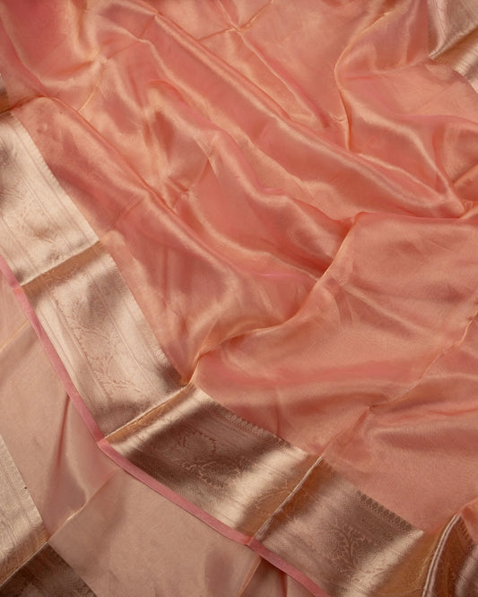 Peach Pure Handloom Mulberry Silk Saree - Silk by Zari