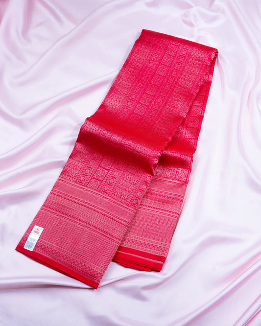 Pure Handloom Kanchipuram Silk Saree with Traditional Temple Pillars Brocade