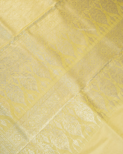 Pastel Lemon Yellow Premium Banarasi Katan Brocade Silk Saree (D28)
