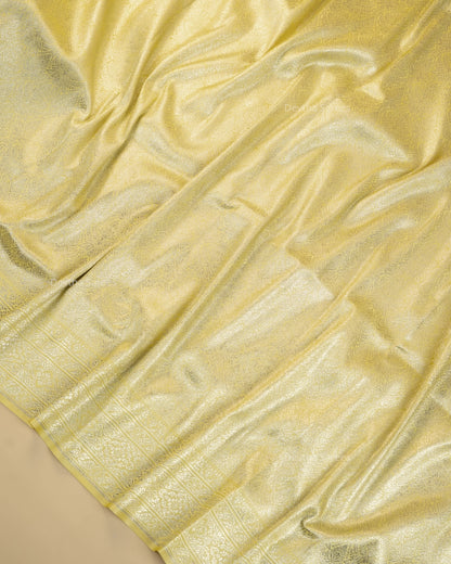 Pastel Lemon Yellow Premium Banarasi Katan Brocade Silk Saree (D28)