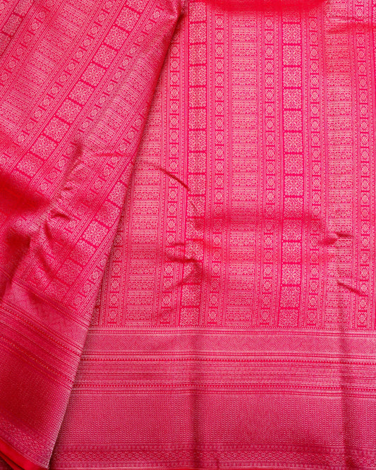 Pure Handloom Kanchipuram Silk Saree with Traditional Temple Pillars Brocade