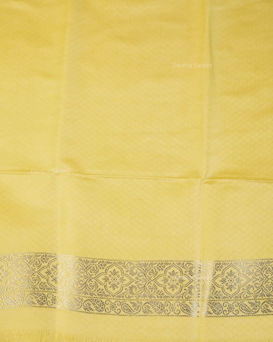 Pastel Lemon Yellow Premium Banarasi Katan Brocade Silk Saree (D28)