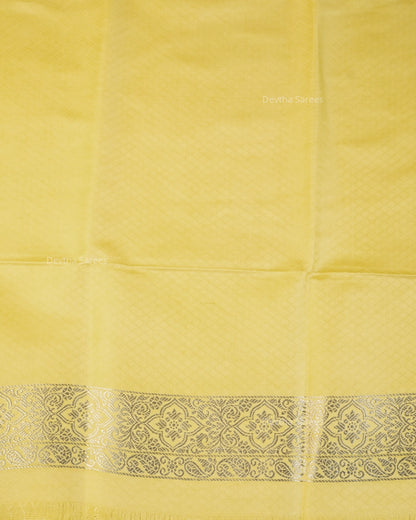 Pastel Lemon Yellow Premium Banarasi Katan Brocade Silk Saree (D28)