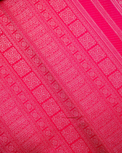 Pure Handloom Kanchipuram Silk Saree with Traditional Temple Pillars Brocade